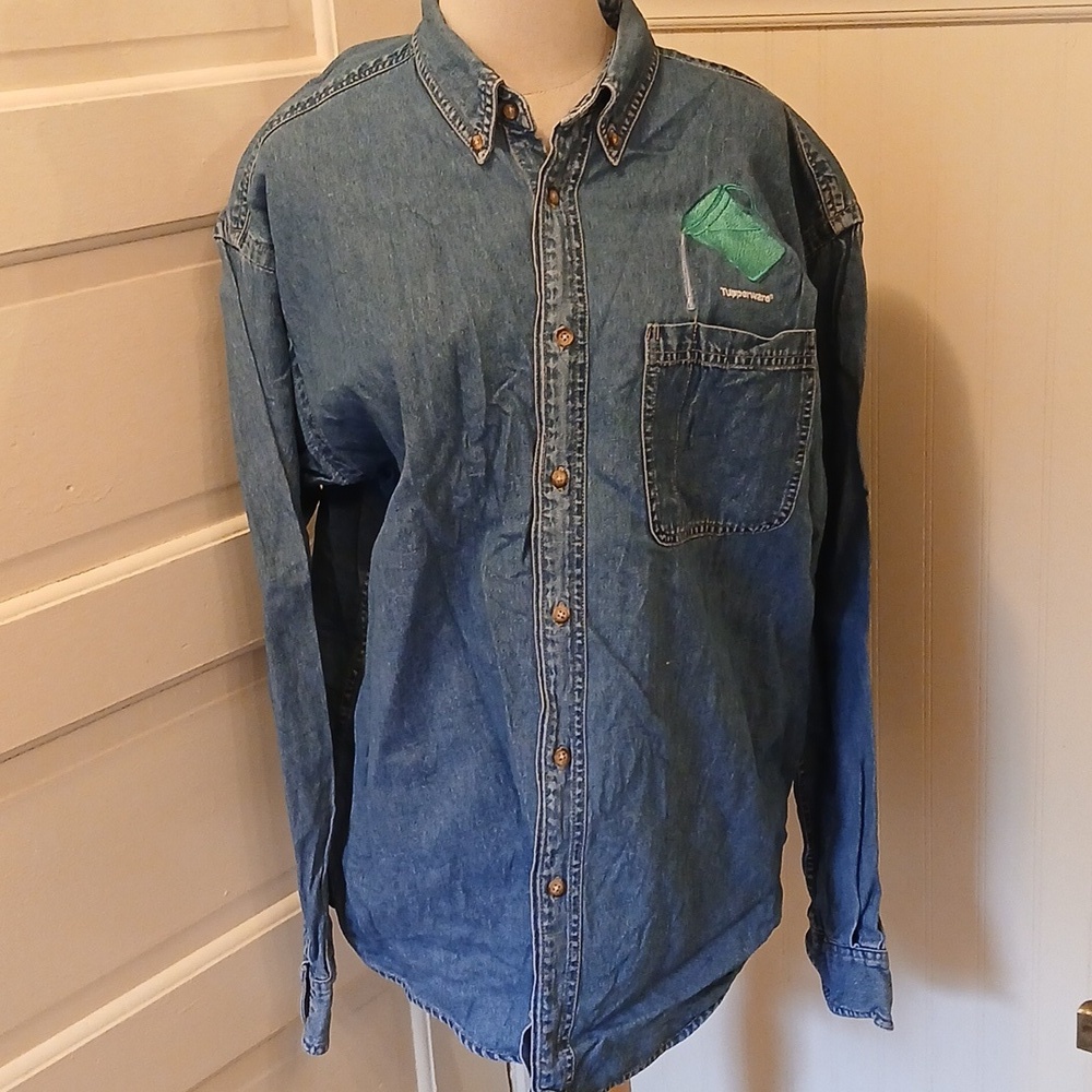 Vintage Blue Denim Button-Up Shirt Tupperware Collectors Shirt
